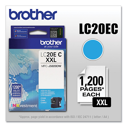 Brother LC20EC INKvestment Super High-Yield Ink, 1,200 Page-Yield, Cyan