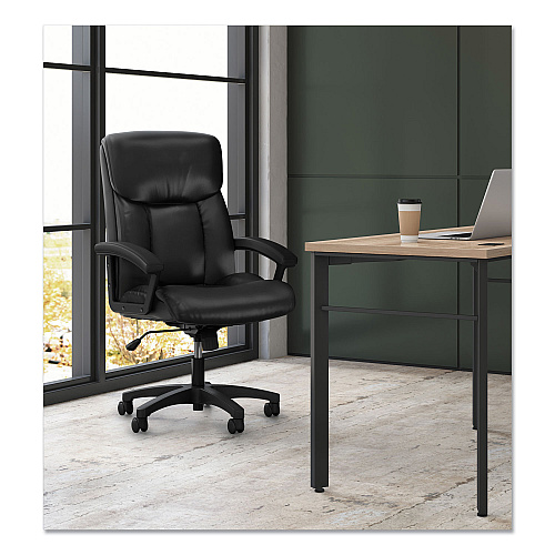 HON HVL151 Executive High-Back Leather Chair, Supports Up to 250 lb, 17.75" to 21.5" Seat Height, Black (VL151SB11)