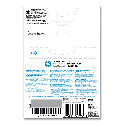 HP Everyday Glossy Photo Paper, 8 mil, 4 x 6, Glossy White, 100/Pack (CR759A)