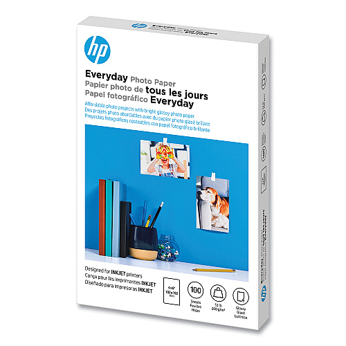 HP Everyday Glossy Photo Paper, 8 mil, 4 x 6, Glossy White, 100/Pack (CR759A)