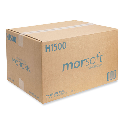 Morcon Paper Morsoft Controlled Bath Tissue, Split-Core, Septic Safe, 1-Ply, White, 3.9" x 4", 1500 Sheets/Roll, 48 Rolls/Carton (M1500)