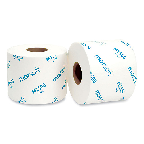 Morcon Paper Morsoft Controlled Bath Tissue, Split-Core, Septic Safe, 1-Ply, White, 3.9" x 4", 1500 Sheets/Roll, 48 Rolls/Carton (M1500)