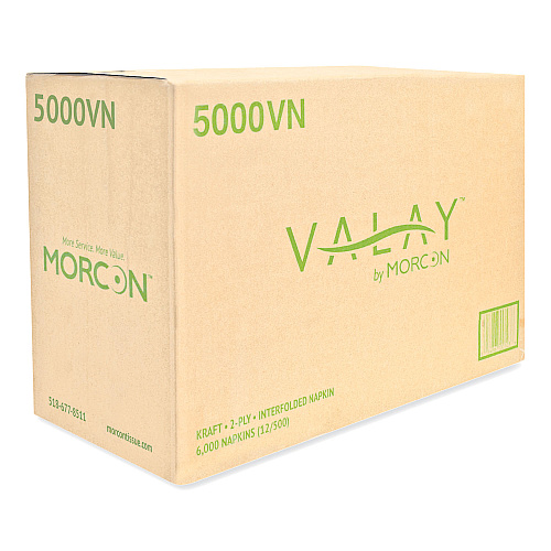 Morcon Paper Valay Interfolded Napkins, 2-Ply, 6.5 x 8.25, Kraft, 6,000/Carton (5000VN)