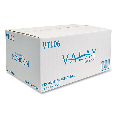 Morcon Paper 10 Inch TAD Roll Towels, 1-Ply, 10" x 550 ft, White, 6 Rolls/Carton (VT106)