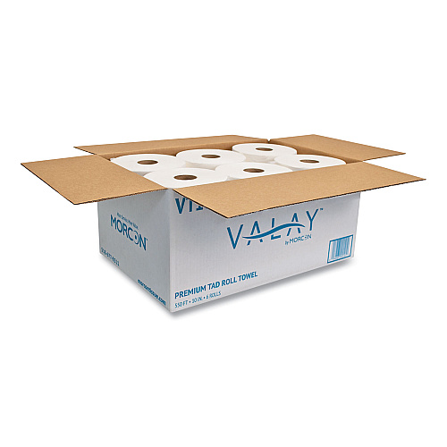 Morcon Paper 10 Inch TAD Roll Towels, 1-Ply, 10" x 550 ft, White, 6 Rolls/Carton (VT106)