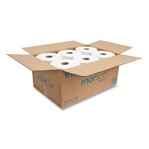 Morsoft&reg; Hardwound Paper Towels, White, 1-Ply,  800-ft., 6 Rolls (W106)