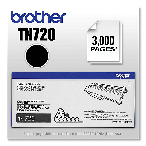Brother TN720 Toner, 3,000 Page-Yield, Black