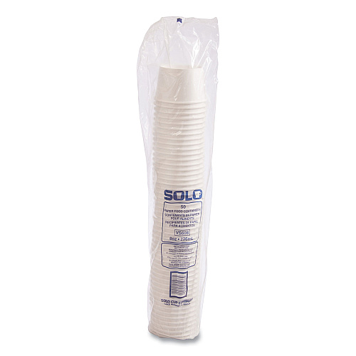 SOLO Double Poly Paper Food Containers, 8 oz, 3.8" Diameter x 2.4"h, White, 50/Pack, 20 Packs/Carton (VS60802050)