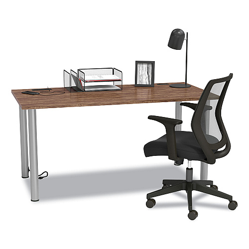 Union & Scale Essentials Writing Table-Desk with Integrated Power Management, 59.7" x 29.3" x 28.8", Espresso/Aluminum (24398967)