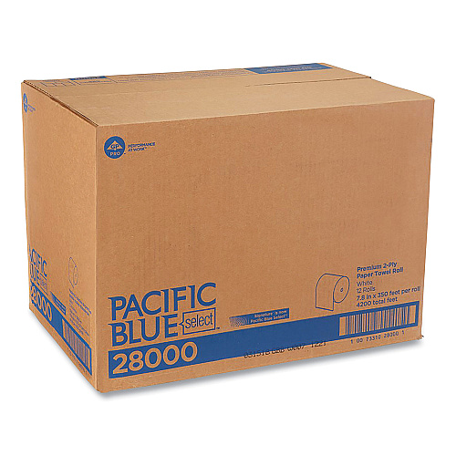 Georgia Pacific Professional Pacific Blue Select Premium Nonperf Paper Towels, 2-Ply, 7.88 x 350 ft, White, 12 Rolls/Carton (28000)