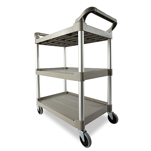 Rubbermaid Commercial Three-Shelf Service Cart, Plastic, 3 Shelves, 200 lb Capacity, 18.63" x 33.63" x 37.75", Off-White (342488OWH)