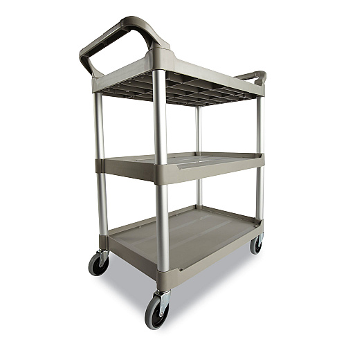 Rubbermaid Commercial Three-Shelf Service Cart, Plastic, 3 Shelves, 200 lb Capacity, 18.63" x 33.63" x 37.75", Off-White (342488OWH)