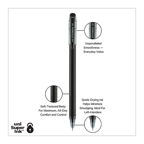 uni-ball Jetstream 101 Hybrid Gel Pen, Stick, Bold 1 mm, Black Ink, Black Barrel, Dozen (1768011)