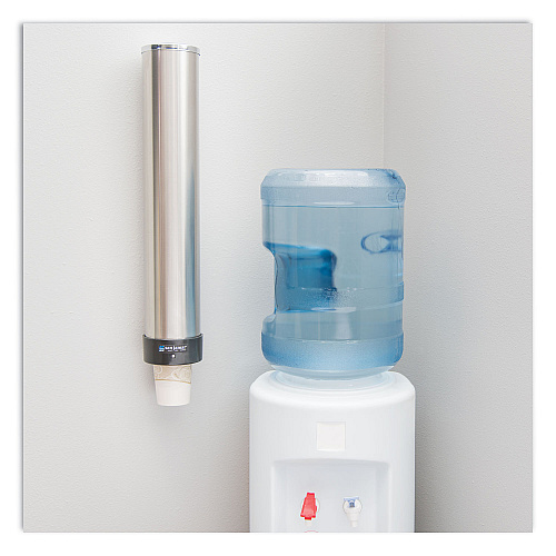San Jamar Large Water Cup Dispenser with Removable Cap, For 12 oz to 24 oz Cups, Stainless Steel (C3400P)