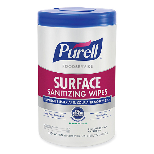 Sanitizing wipes for food service and shared surfaces