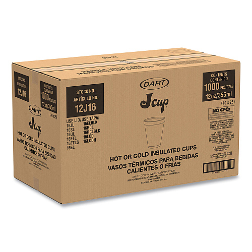 Dart Foam Drink Cups, 12 oz, Squat, White, 1,000/Carton (12J16)