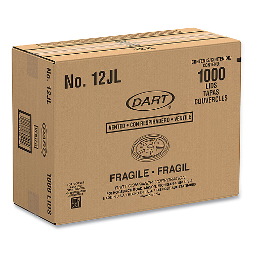 Dart Plastic Lids for Foam Cups, Bowls and Containers, Vented, Fits 6-14 oz, White, 100/Pack, 10 Packs/Carton (12JL)