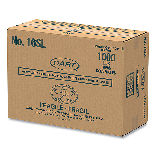 Dart Plastic Lids, Fits 12 oz to 24 oz Hot/Cold Foam Cups, Straw-Slot Lid, White, 100/Pack, 10 Packs/Carton (16SL)