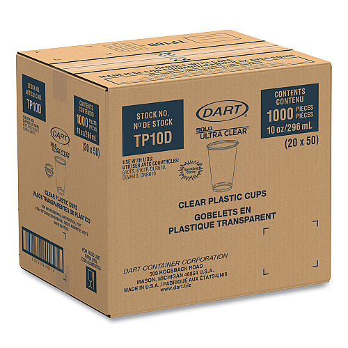 SOLO Ultra Clear PET Cups, 10 oz, Tall, 50/Bag, 20 Bags/Carton (TP10DCT)