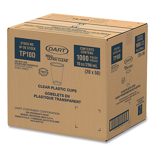 SOLO Ultra Clear PET Cups, 10 oz, Tall, 50/Bag, 20 Bags/Carton (TP10DCT)
