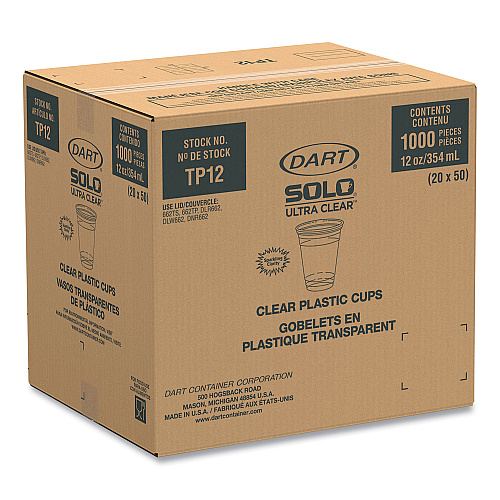 SOLO Ultra Clear PET Cups, 12 oz to 14 oz, Practical Fill, 50/Bag, 20 Bags/Carton (TP12CT)