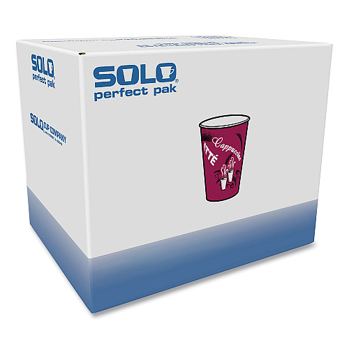 SOLO Paper Hot Drink Cups in Bistro Design, 8 oz, Maroon, 500/Carton (OF8BI0041)