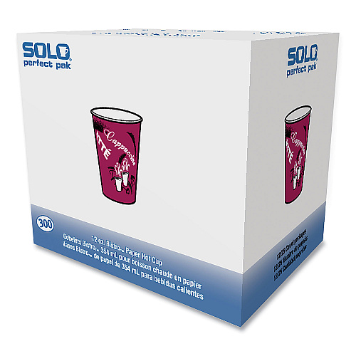 SOLO Paper Hot Drink Cups in Bistro Design, 12 oz, Maroon, 300/Carton (OF12BI0041)