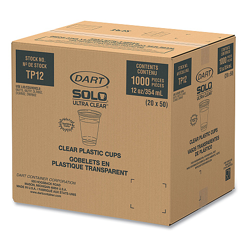 SOLO Ultra Clear PET Cups, 12 oz to 14 oz, Practical Fill, 50/Bag, 20 Bags/Carton (TP12CT)