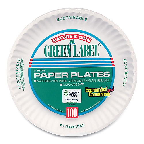 AJM White Paper Plates, 6" dia, 100/Pack, 10 Packs/Carton (PP6GREWH)