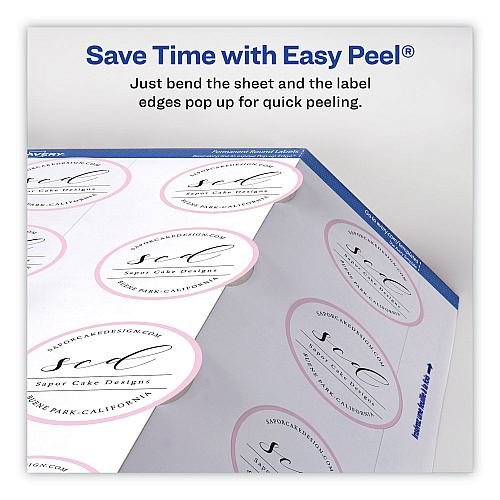 Avery Round Print-to-the Edge Labels with Sure Feed and Easy Peel, 2" dia, Glossy White, 120/PK (22807)