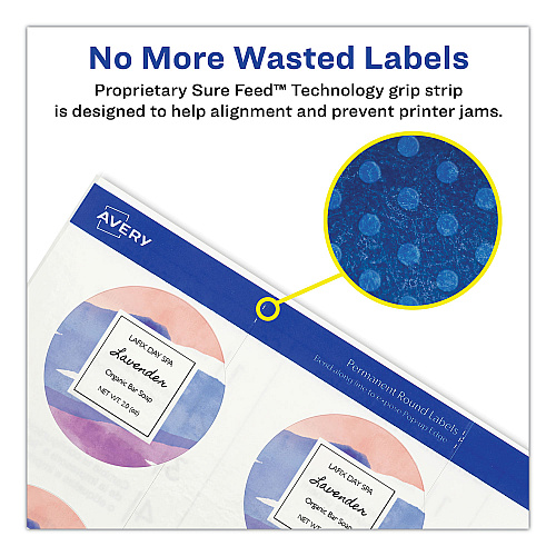 Avery Printable Self-Adhesive Permanent ID Labels w/Sure Feed, 0.75" dia, Clear, 400/PK (4222)
