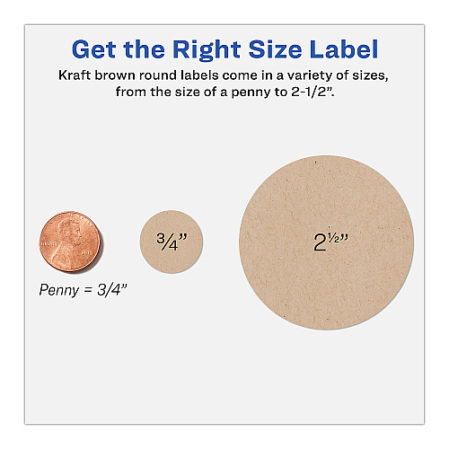Avery Round Brown Kraft Print-to-the-Edge Labels, 2.5" dia, 225/PK (22808)