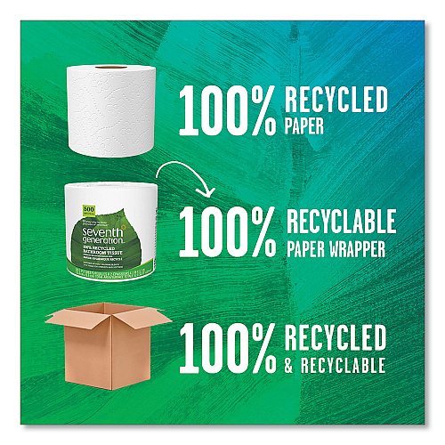 Seventh Generation 100% Recycled Bathroom Tissue, Septic Safe, Individually Wrapped Rolls, 2-Ply, White, 500 Sheets/Jumbo Roll, 60/Carton (137038)