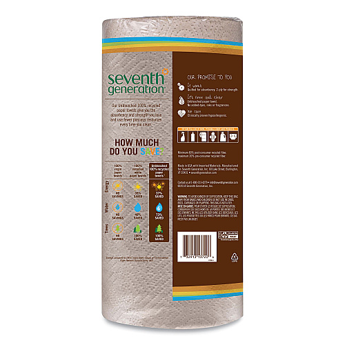 Seventh Generation Natural Unbleached 100% Recycled Paper Kitchen Towel Rolls, 2-Ply, 11 x 9, 120 Sheets/Roll (13720RL)