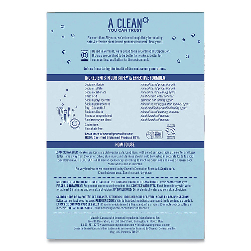Seventh Generation Automatic Dishwasher Powder, Free and Clear, 45oz Box (22150)