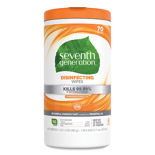 Seventh Generation Botanical Disinfecting Wipes, 7 x 8, Lemongrass Citrus, 70 Count, 6/Carton (22813CT)