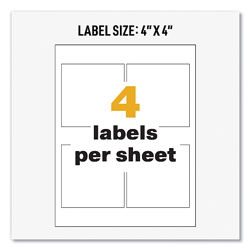 Avery UltraDuty GHS Chemical Waterproof and UV Resistant Labels, 4 x 4, White, 4/Sheet, 50 Sheets/Box (60504)
