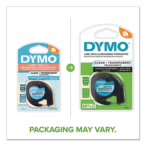 DYMO LetraTag Plastic Label Tape Cassette, 0.5" x 13 ft, Clear (16952)