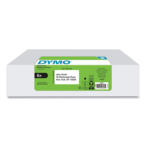DYMO LW Shipping Labels, 2.31" x 4", White, 300 Labels/Roll, 6 Rolls/Pack 2 1/4" Height x 4" Width - Rectangle - Direct Thermal - White - 300 / Roll - 6 / Pack (2050765)