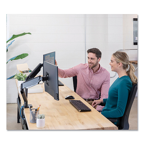 Fellowes Platinum Series Dual Monitor Arm for 27" Monitors, 360 deg Rotation, +85 deg/-20 deg Tilt, 360 deg Pan, Black, Supports 20 lb (8042501)