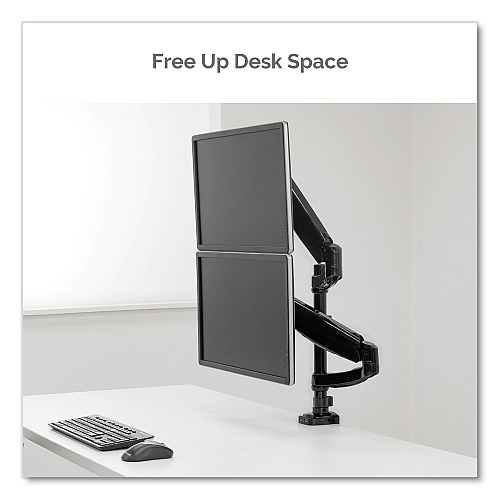 Fellowes Platinum Series Dual Stacking Arm for 27" Monitors, 360 deg Rotation, 180 deg Tilt, 360 deg Pan, Black, Supports 22 lb (8043401)