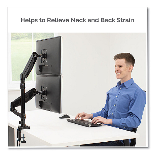 Fellowes Platinum Series Dual Stacking Arm for 27" Monitors, 360 deg Rotation, 180 deg Tilt, 360 deg Pan, Black, Supports 22 lb (8043401)