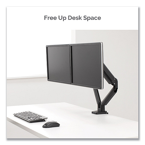 Fellowes Platinum Series Dual Monitor Arm for 27" Monitors, 360 deg Rotation, +85 deg/-20 deg Tilt, 360 deg Pan, Black, Supports 20 lb (8042501)