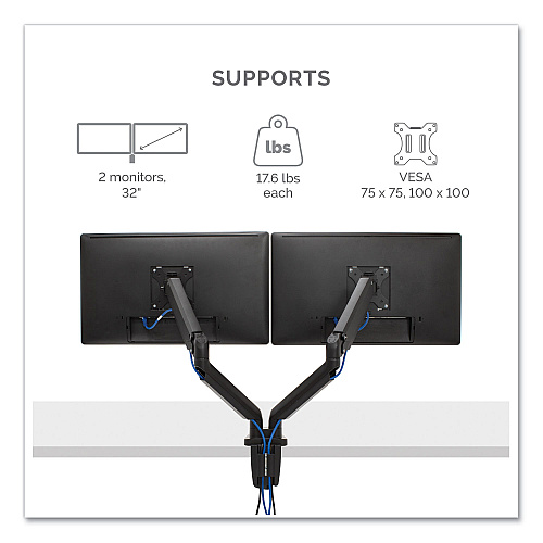 Fellowes Platinum Series Dual Monitor Arm for 27" Monitors, 360 deg Rotation, +85 deg/-20 deg Tilt, 360 deg Pan, Black, Supports 20 lb (8042501)
