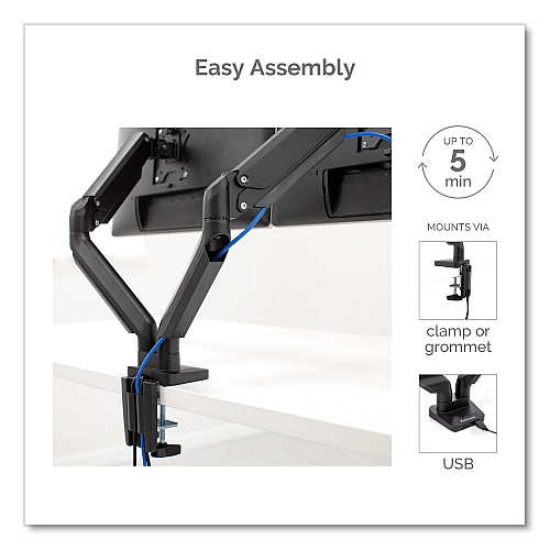 Fellowes Platinum Series Dual Monitor Arm for 27" Monitors, 360 deg Rotation, +85 deg/-20 deg Tilt, 360 deg Pan, Black, Supports 20 lb (8042501)