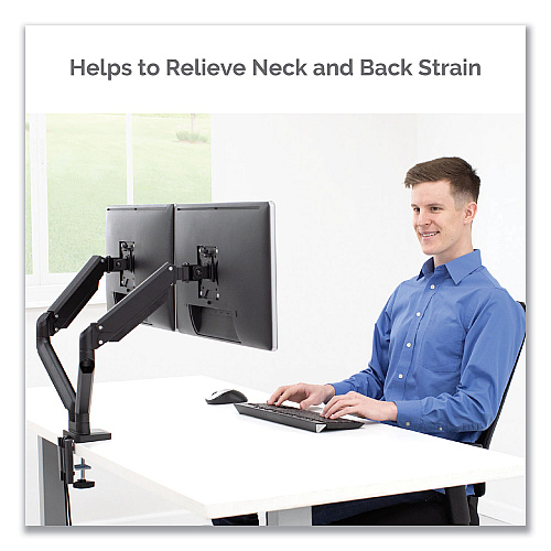 Fellowes Platinum Series Dual Monitor Arm for 27" Monitors, 360 deg Rotation, +85 deg/-20 deg Tilt, 360 deg Pan, Black, Supports 20 lb (8042501)