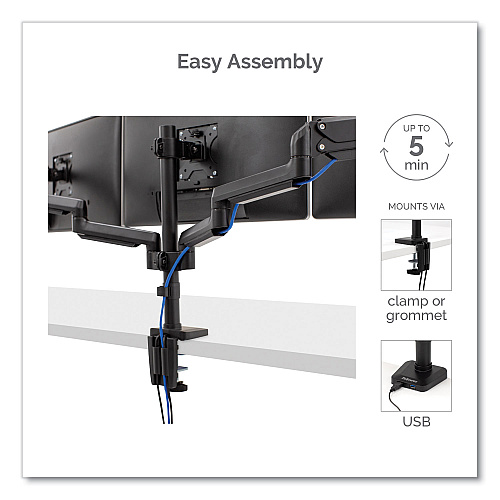 Fellowes Platinum Series Triple Monitor Arm for 27" Monitors, 360 deg Rotation, +85/-20 deg Tilt, 360 deg Pan, Black, Supports 20 lb (8042601)