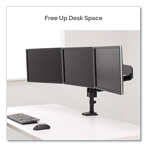 Fellowes Platinum Series Triple Monitor Arm for 27" Monitors, 360 deg Rotation, +85/-20 deg Tilt, 360 deg Pan, Black, Supports 20 lb (8042601)