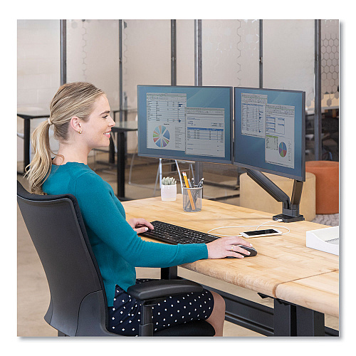 Fellowes Platinum Series Dual Monitor Arm for 27" Monitors, 360 deg Rotation, +85 deg/-20 deg Tilt, 360 deg Pan, Black, Supports 20 lb (8042501)