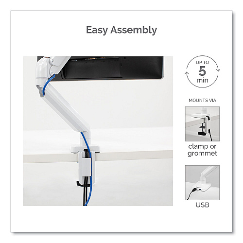 Fellowes Platinum Series Single Monitor Arm, For 27" Monitors, 360 deg Rotation, 45 deg Tilt, 180 deg Pan, White, Supports 20 lb Height Adjustable - 1 Display(s) Supported - 32" to 40" Screen Support - 17.64 lb Load Capacity - 75 x 75, 100 x 100 (8056201)